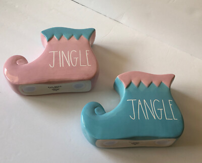 RAE DUNN Ceramic ''JINGLE JANGLE'' Elf Shoes Set Table Decor Plaques*NEW IN BOX*