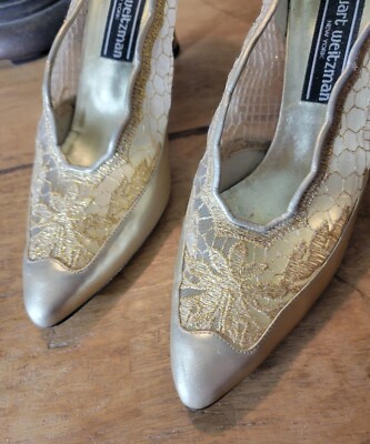 Vintage Stuart Weitzman Gold Mesh Metallic High Heels Vintage Stuart Weitzman Gold Mesh Metallic High Heels
