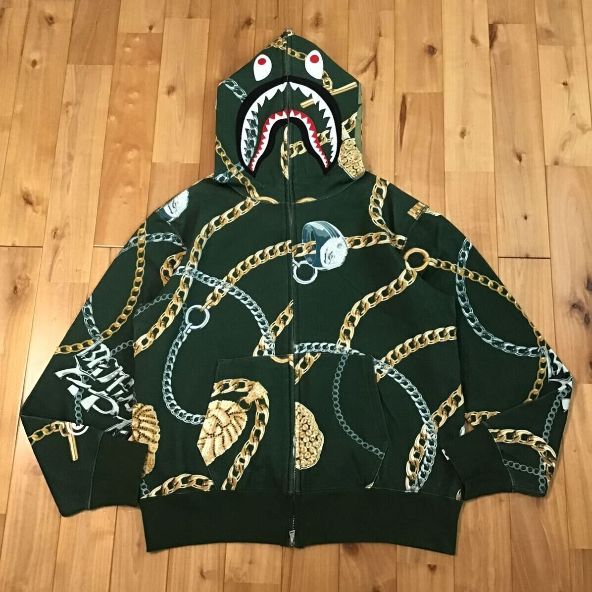 BAPE JEWELS SHARK FULL ZIP HOODIE Green A Bathing Ape Size L BAPE JEWELS SHARK FULL ZIP HOODIE Green A Bathing Ape Size L
