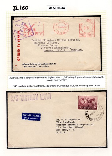 AUSTRALIA WW2 Covers{2} *V FOR VICTORY* Meter & S/S VICTORY LOAN 1945-46 JL160 - Picture 11 of 12