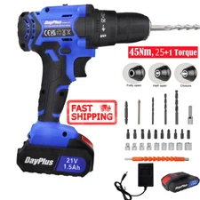 Cordless Combi Impact Drill Driver Electric Screwdriver Tool+1/2 Battery+Charger