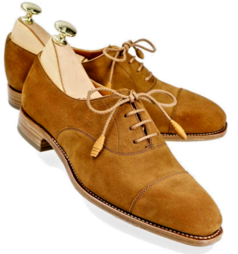 Women Custom Made Premium Brown Suede Leather Classic Cap-Toe Oxford Dress Shoes - Afbeelding 1 van 5