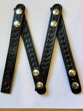 Set Of (4) Leather Belt Keeper, Black Basketweave