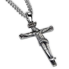925 Sterling Silver Crucifix Necklace, Jesus Cross Necklace for Men, Christia...