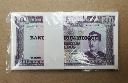 Mozambique 500 Escudos 1967 UNC LOT 100 PCS 1 BUNDLE