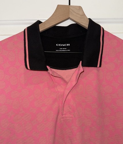 Polo Coach Monogram Firma Logo Uomo Large L Rosa Nera Vedi Foto HTF - Foto 3 di 14