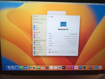 Apple MacBook Pro A1707 2017 15''  i7 2.8GHZ 16GB 256GB Gray Service Battery #278