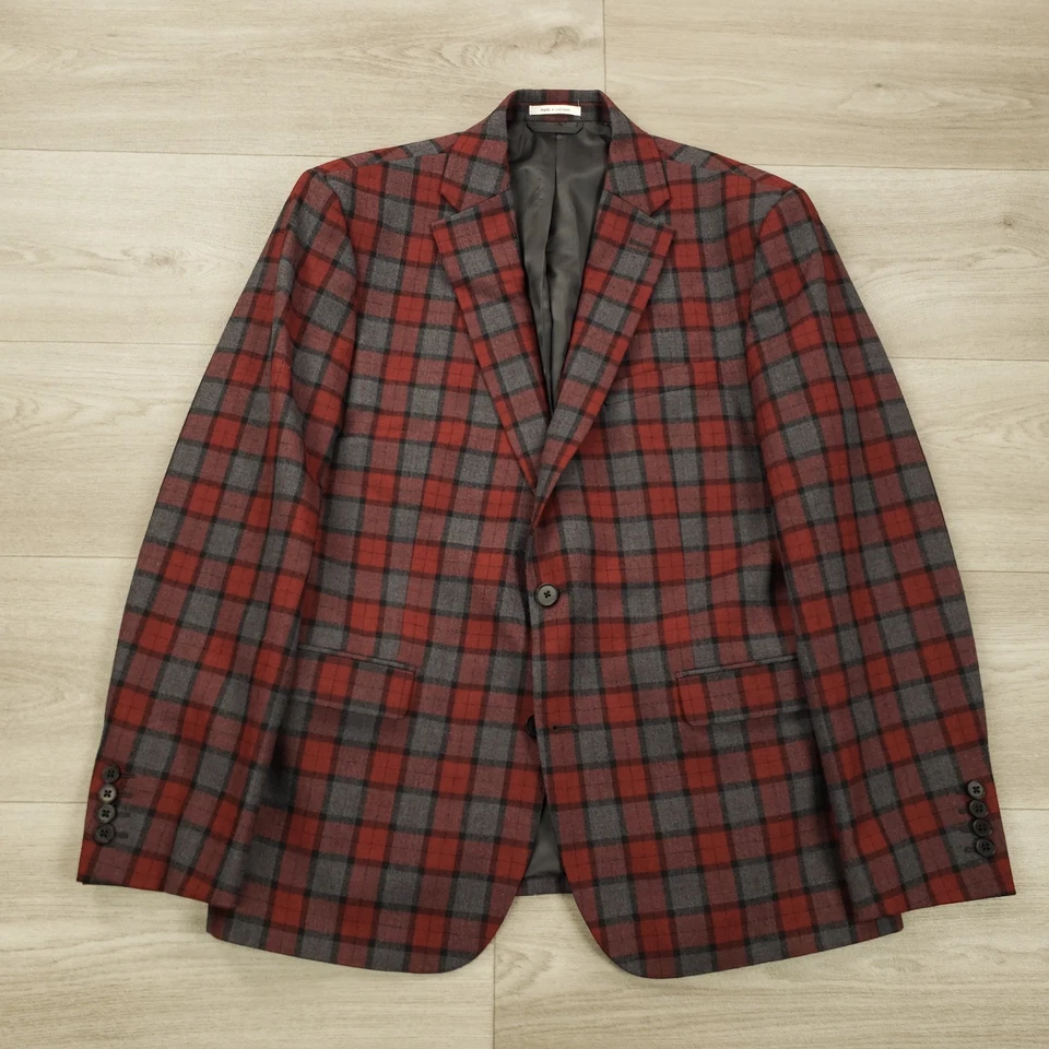 Bar III Sport Coat Mens 42S Slim Fit Red Gray Plaid Wool Poly 2 Button Dual Vent - Image 2 of 4