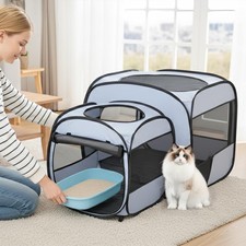   2-in-1 Portable Cat Playpen End Doors , Pop up Kitten Playpen, Assembly-Fre...