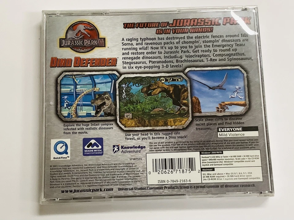 "BRAND NEW" Jurassic Park III: Dino Defender (Windows/Mac CD-ROM) SEALED - Image 2 of 3