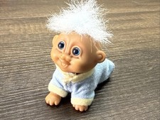 Vintage 1990's Russ Troll 3" Baby Blue Crawling w/ Blue Hair