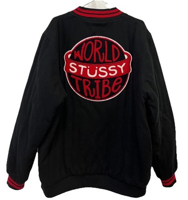 Stussy World Tribe Wool Varsity Bomber Stadium Jacket Black Men's