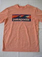 Patagonia Kids Graphic T-Shirt Boys Medium 10 Orange Wave Logo Short Sleeve Top