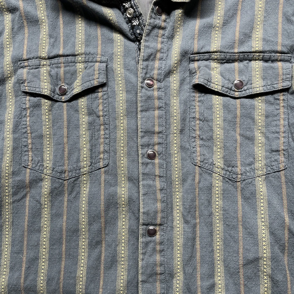 Camisa Scully Para Hombre Talla L Bordada Occidental Gris Perla A Presión Floral Azteca Foto 3 de 4