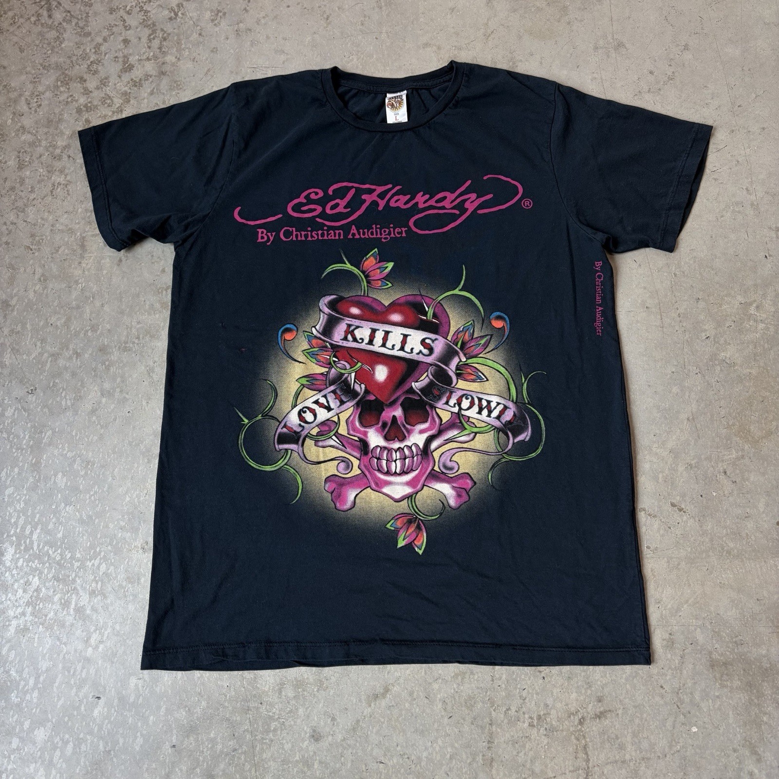 Vintage Y2K Ed Hardy Christian Audigier Love Kills Slowly Graphic T Shirt Large