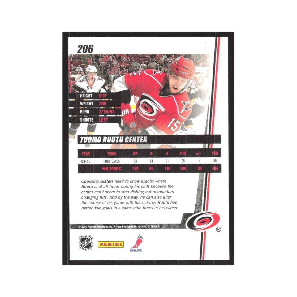 2010 Donruss Tuomo Ruutu Carolina Hurricanes #206 - Image 2 of 3