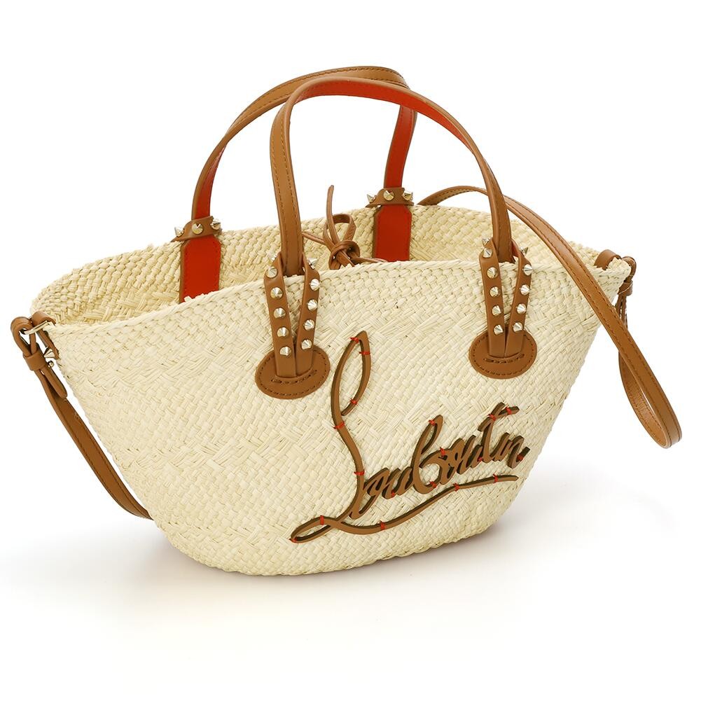 Christian Louboutin Cabata Mini Raffia Basket Bag Beige Spike