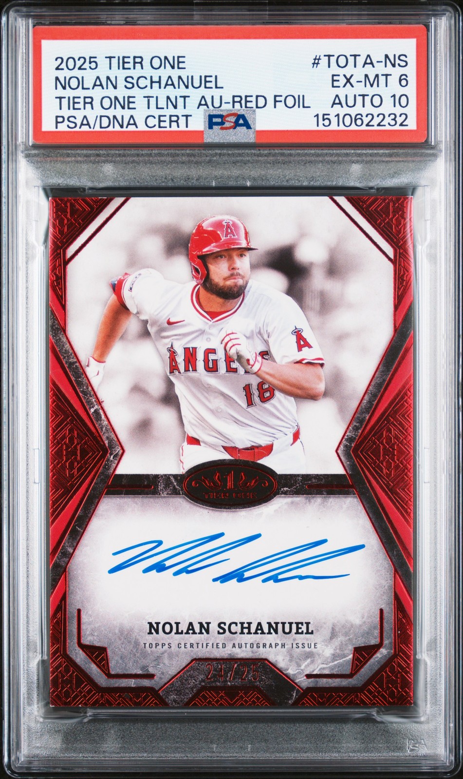 2025 TOPPS TIER ONE TIER ONE TALENT AUTO NOLAN SCHANUEL 24/25 PSA 6 AUTO 10