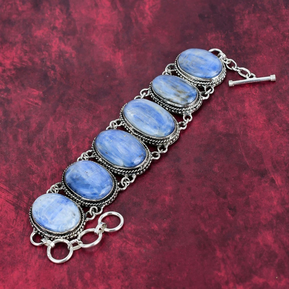 Натуральный кианит драгоценный камень ручной работы 925 пробы ювелирных изделий браслет любовь подарок - Изображение 3 из 4