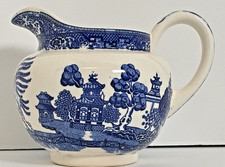 Vintage Blue Willow Ceramic Milk Pitcher Classic Blue White Transferware Unmarkd