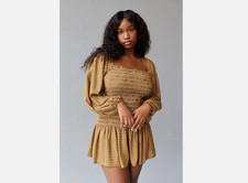 Urban Outfitters Plaid Gingham Francis Smocked Puff Long Sleeve Mini Dress Sz XS