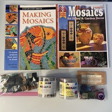 CRAFT LOT OF MOSAIC TILES Italian Glass Ceramic Square Multiple Colors  2 Books