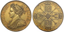 Anne 1711 Five-Guineas, 2nd bust, AU58, Post-Union, ex Margulis