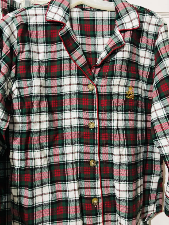 RALPH LAUREN женщин клетку хлопок пижамы комплект большой L новый с Ярлыками с логотипом  - Изображение 2 из 3