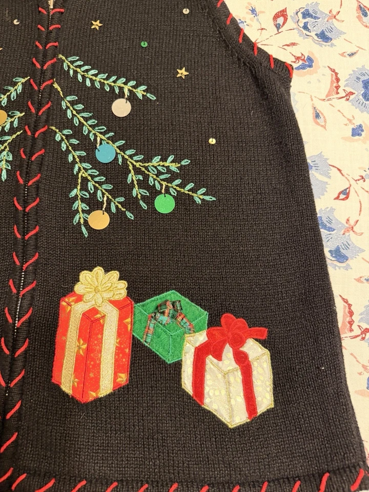 Mercer Street Studio Mujer Cremallera Completa Navidad Suéter Chaleco Talla Mediana Negro Foto 3 de 4