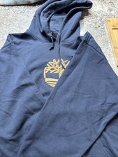 Timberland Weathergear Men'Navy Blue Pullover Hoodie with Embroidered Tree Logo