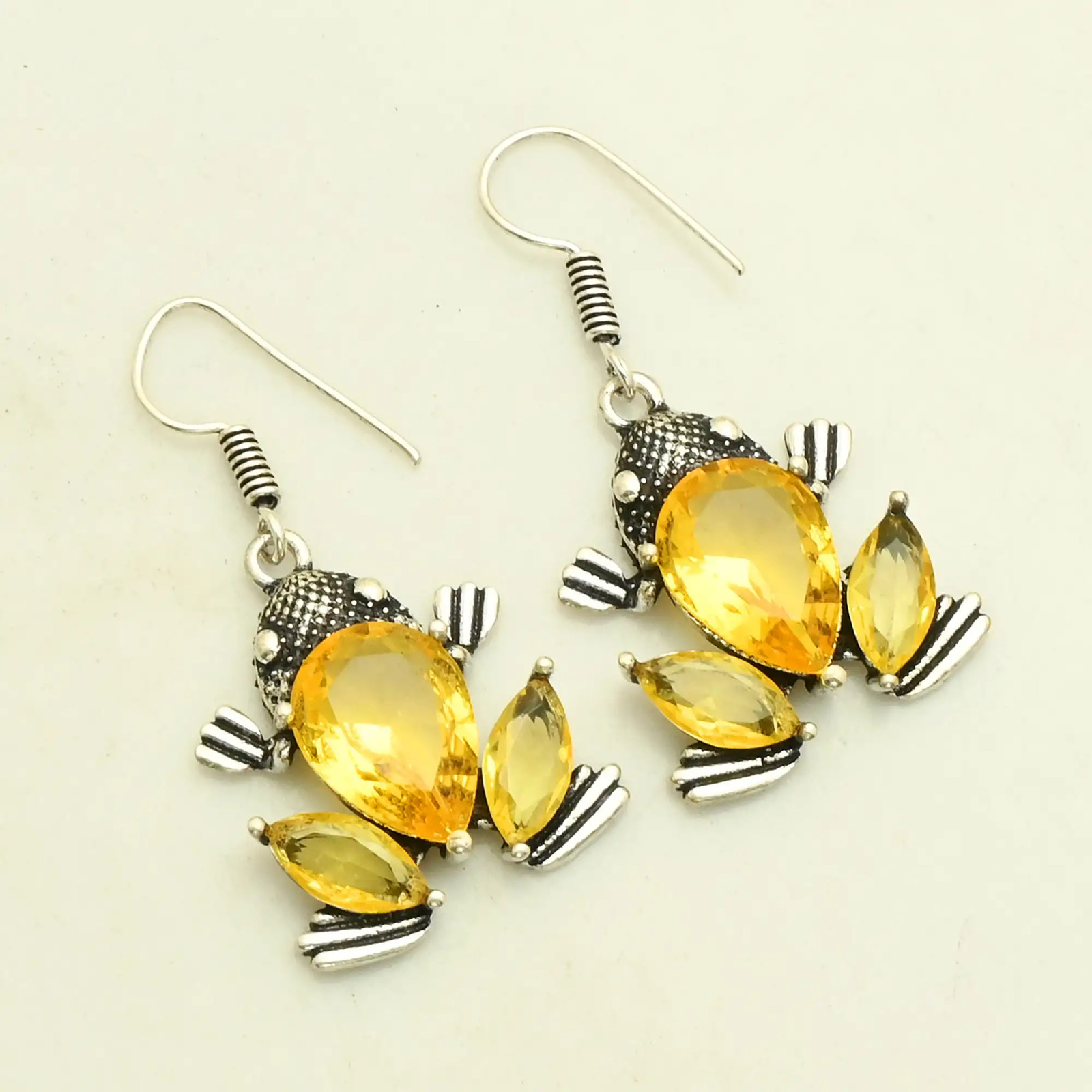 Citrine Gemstone Handmade Drop Dangle Frog Earrings Jewelry Gift 1.4