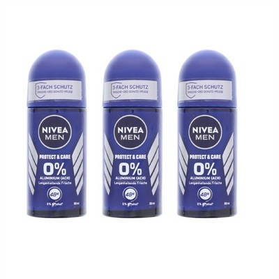 3 x NIVEA Men Protect & Care Deo Roll On je 50ml 0% Aluminium 48h