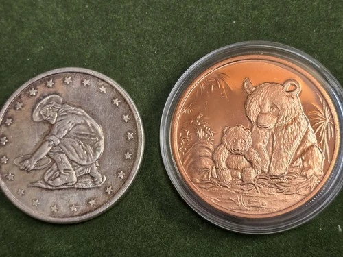 1 troy oz. silver prospector round bullion coin + 1 oz copper round .999