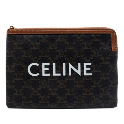 Celine Small Triomphe Coated Canvas Abendtasche Pre-Loved Dunkelbraun