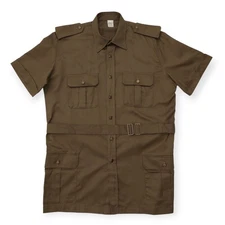 Vintage 80s E.I. Italian Army Safari Shirt Green Military Jacket Belt Long 15 ¾