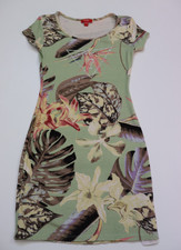 Guess Tropical Mini Dress Womens S Green Floral Rhinestone Logo Y2K Bodycon