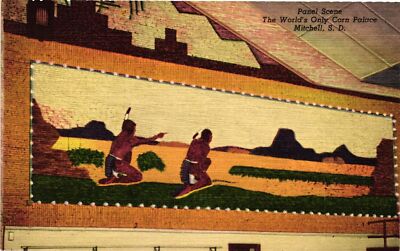 Vintage Postcard- Indians on a Panel, Corn Palace, Mitchell, SD UnPost 1960s