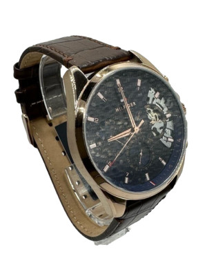 Tommy Hilfiger Carnation Rose Gold Tone Watch Skeleton Dial Leather Band 1710453