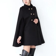 Woman Caped Coat Warm Wrap Shawl Clock Poncho Double-breasted Sleeveless Jacket