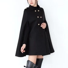 Woman Caped Coat Warm Wrap Shawl Clock Poncho Double-breasted Sleeveless Jacket