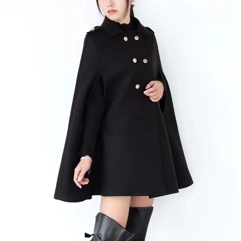 Woman Caped Coat Warm Wrap Shawl Clock Poncho Double-breasted Sleeveless Jacket - image 2 of 4