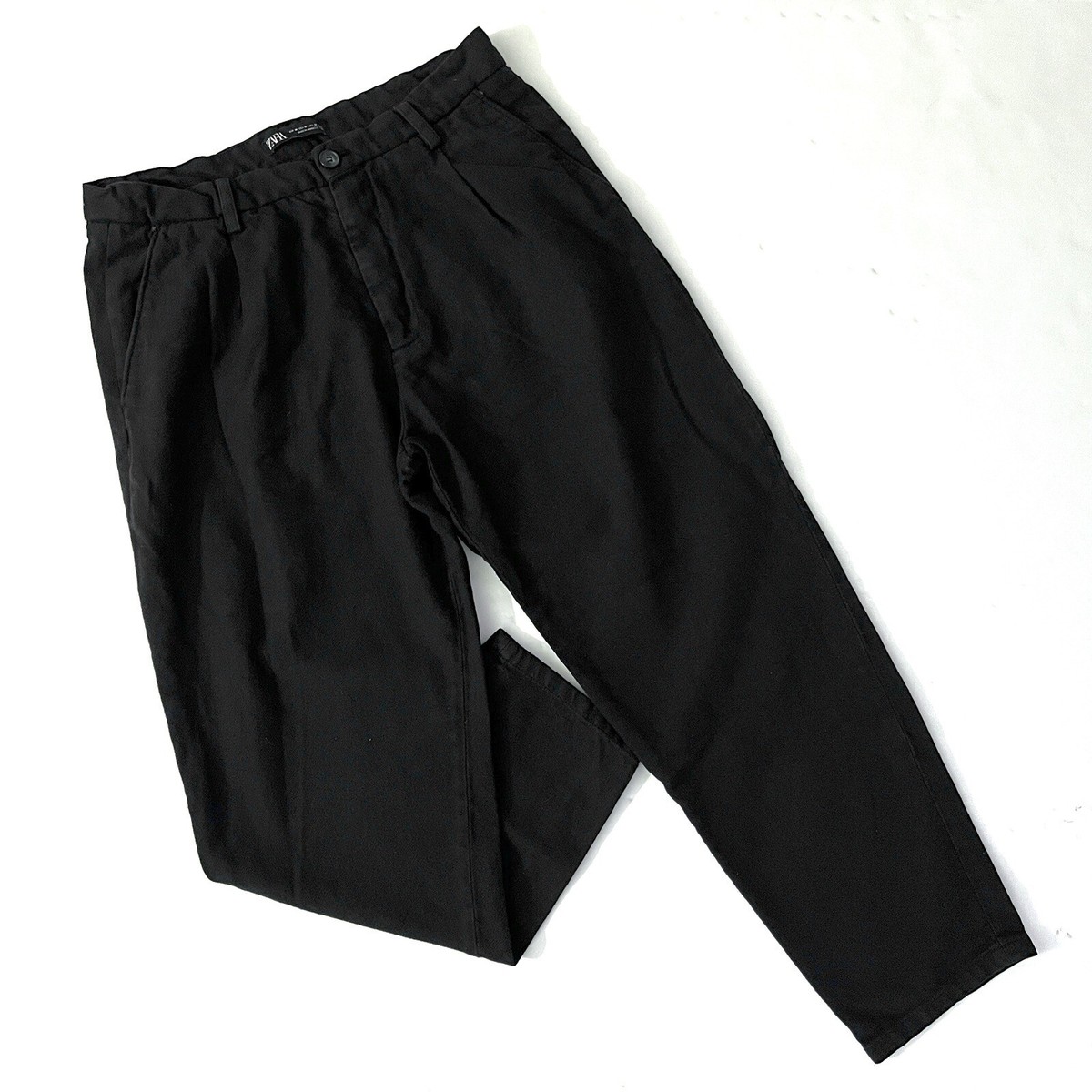 zara black baggyハーフパンツ Zara Size 31 Black Pants High Waist Baggy Tapered Cotton