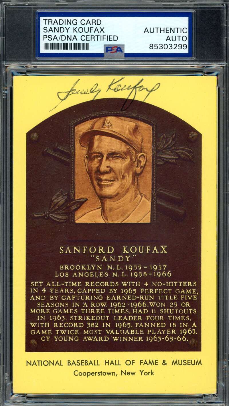 Sandy Koufax PSA DNA Coa Signed Gold Hall of Fame Plaque Autograph