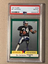 1991 Fleer Football #416 Bo Jackson League Leaders Oakland Raiders  PSA 8  NM-MT