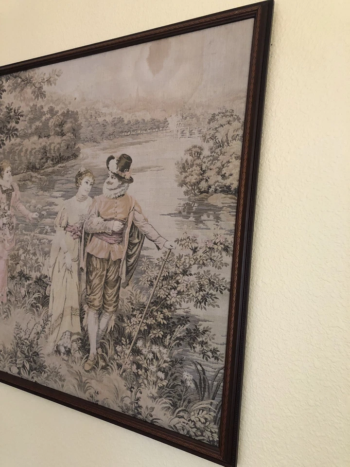 Антикварный французский машинный тканый гобелен XIX века «Сельская сцена» - Изображение 3 из 4