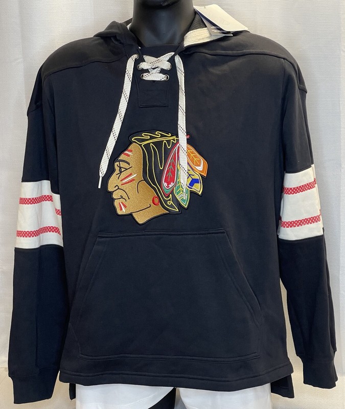 Chicago Blackhawks Men’s adidas Black Jersey Lace-Up Pullover Hoodie Large New