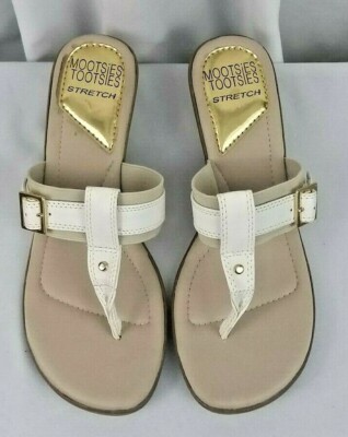 Mootsies Tootsies stretch white thong wedge womens sandals SZ
