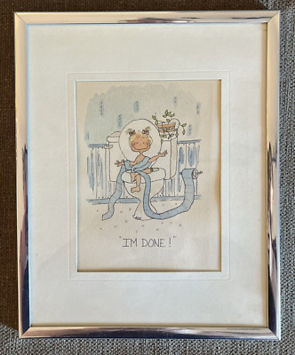 Bathroom Cartoon Blonde Girl ''I'm Done'' Print 10 X 8 Framed with Mat Cute Retro