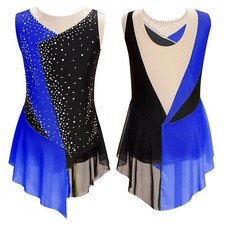 Girls Rhinestone Figure Skating Dress Ballet Skirted Leotard Lyrical Dance Dress