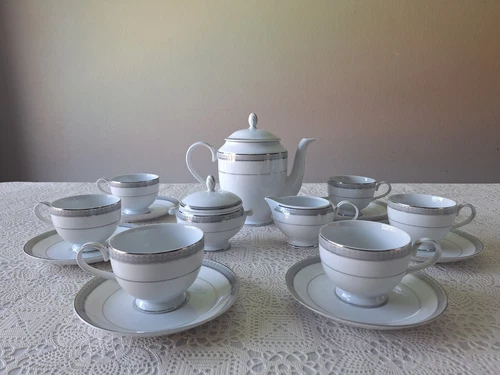 Mikasa Platinum Crown Complete Tea Or Coffee Set 6 Cream Sugar Cups Saucers